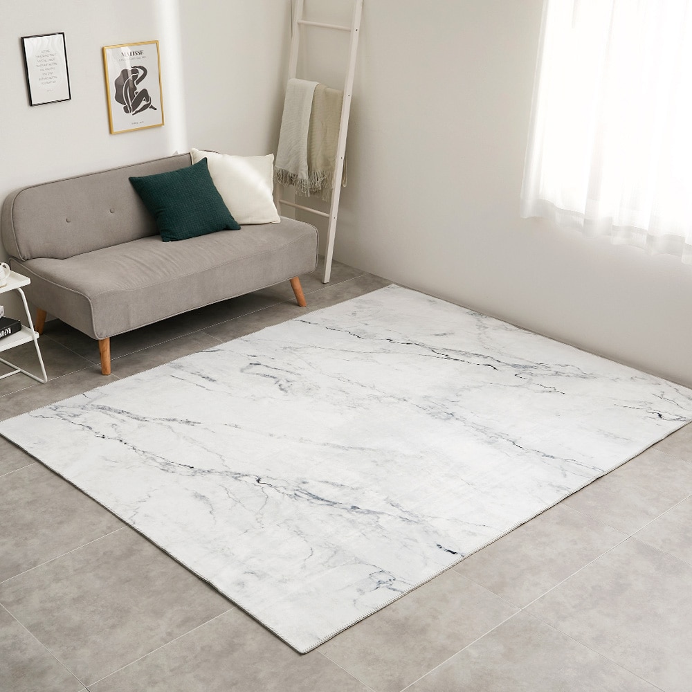 大理石柄のソフトフランネルラグ 190×240cm ホワイト メーカー直送▼返品・キャンセル不可[他商品との同時購入不可]