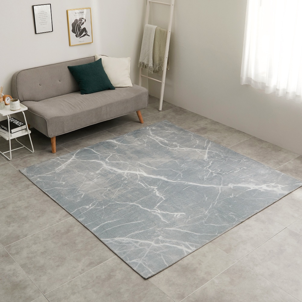 大理石柄のソフトフランネルラグ 190×190cm グレー メーカー直送▼返品・キャンセル不可[他商品との同時購入不可]
