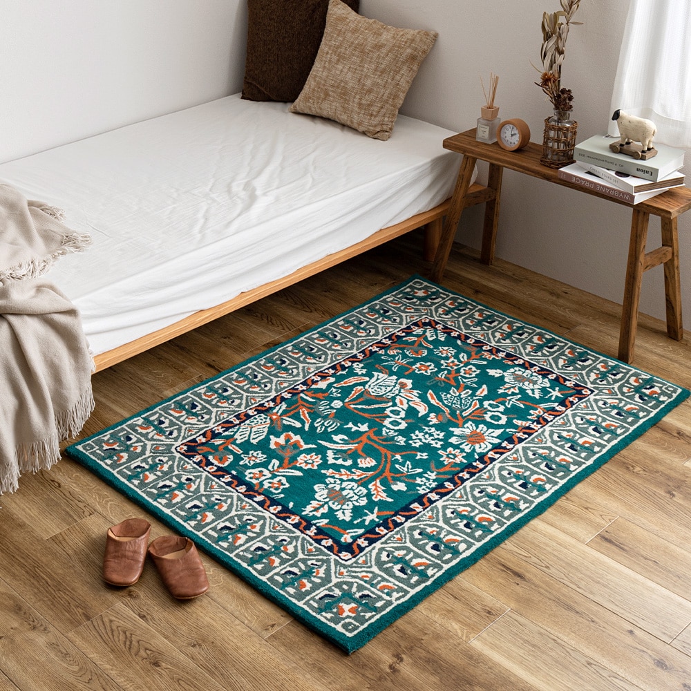 ウール100％りラグマット ポタリー 100×140cm グリーン メーカー直送▼返品・キャンセル不可[他商品との同時購入不可]