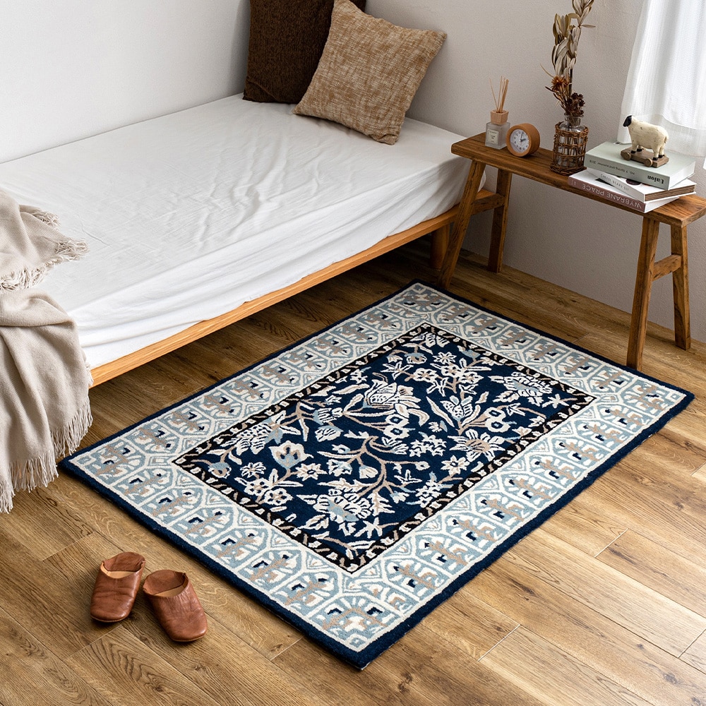 ウール100％りラグマット ポタリー 100×140cm ネイビー メーカー直送▼返品・キャンセル不可[他商品との同時購入不可]