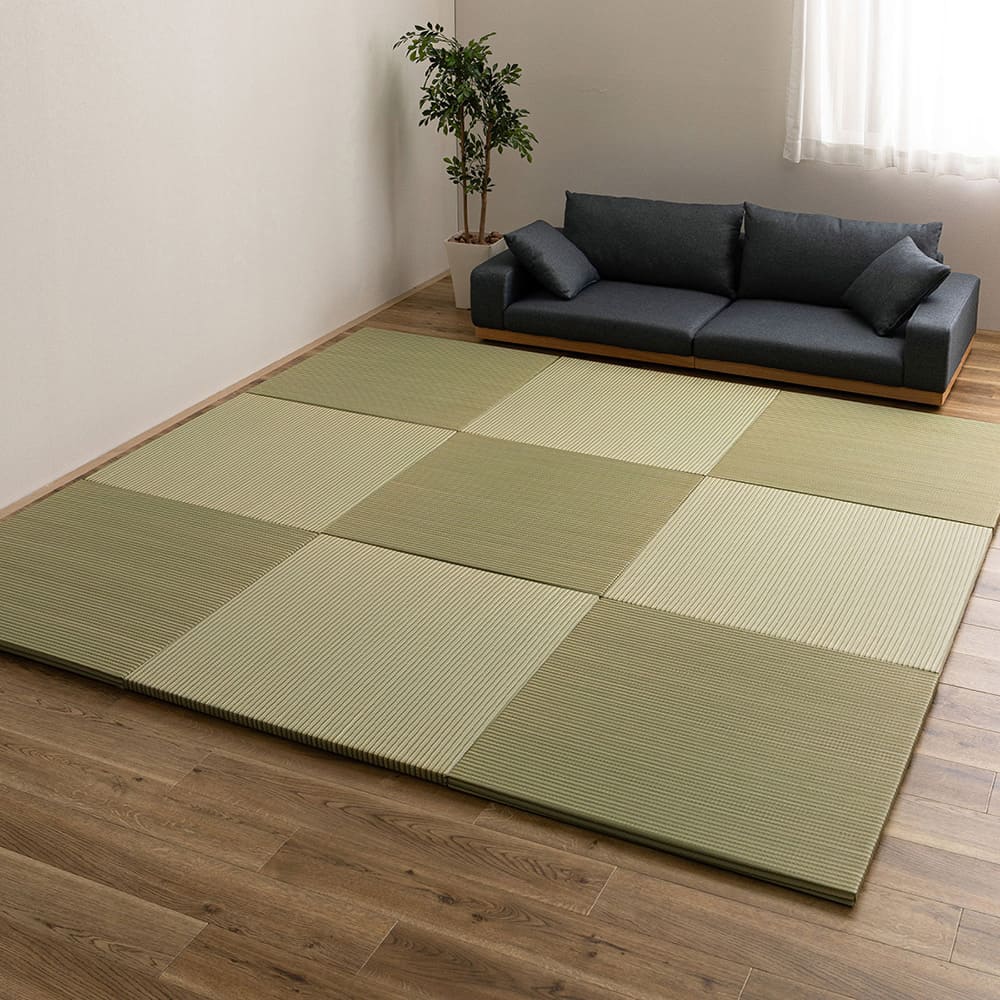 新素材で丈夫 ハイブリッド置き畳 綾瀬 グリーン 9枚組 メーカー直送 ▼返品・キャンセル不可[他商品との同時購入不可]