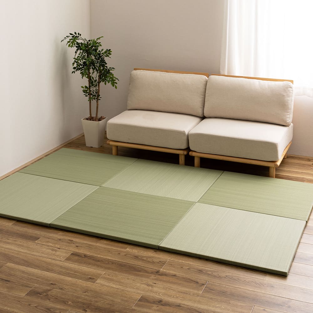 水拭きできる い草風置き畳 おぼろ グリーン 同色6枚組 メーカー直送 ▼返品・キャンセル不可[他商品との同時購入不可]