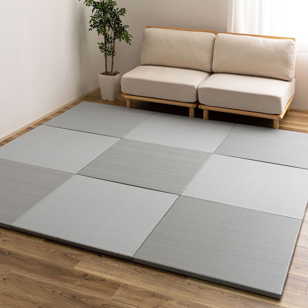 水拭きできる い草風置き畳 おぼろ ブルー 同色9枚組 メーカー直送 ▼返品・キャンセル不可[他商品との同時購入不可]