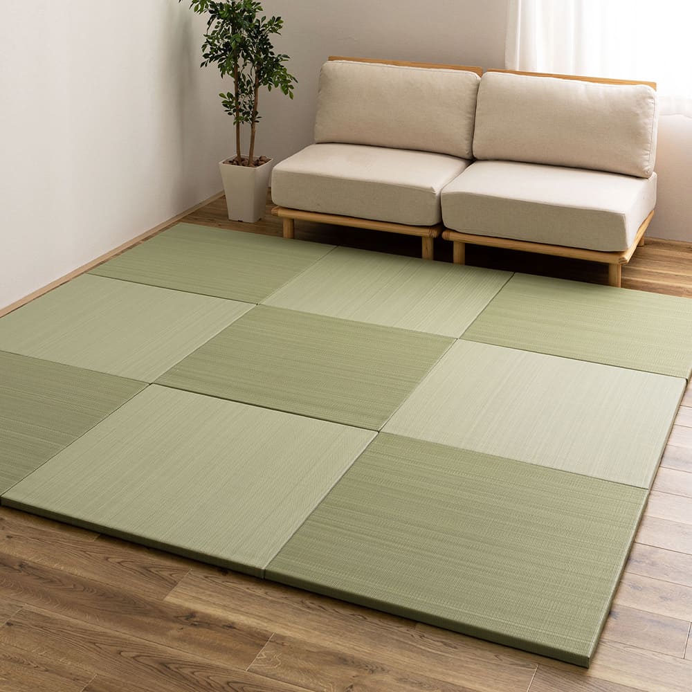 水拭きできる い草風置き畳 おぼろ グリーン 同色12枚組 メーカー直送 ▼返品・キャンセル不可[他商品との同時購入不可]