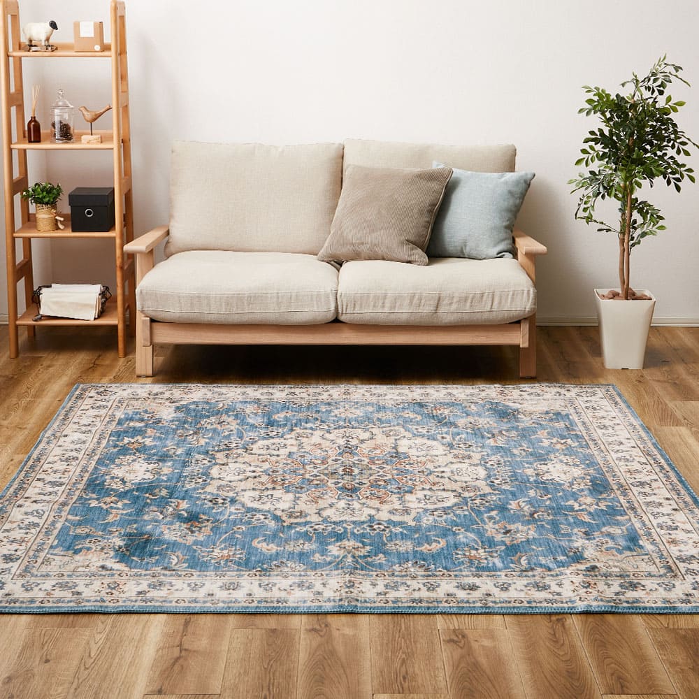 アンティーク絨毯風プリントラグ カメオ ブルー 230×230 メーカー直送 ▼返品・キャンセル不可【他商品との同時購入】