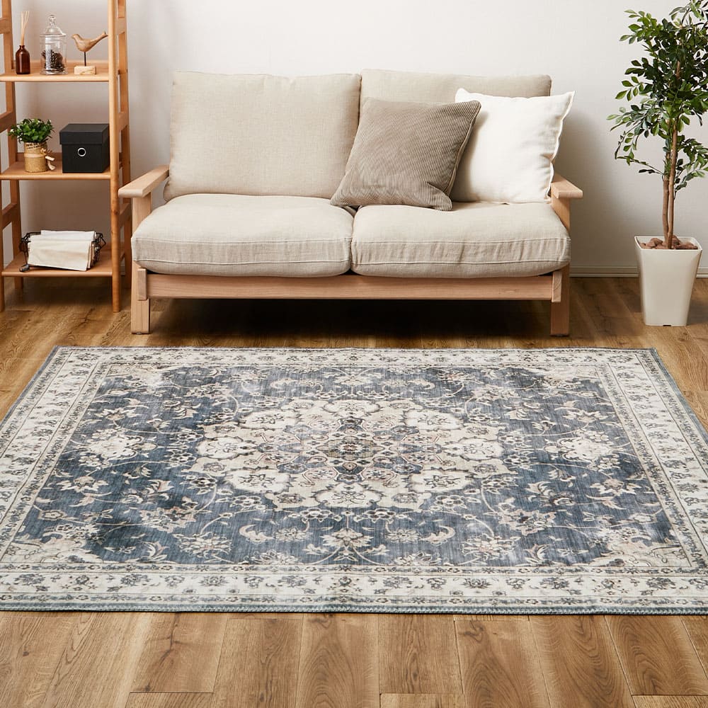 アンティーク絨毯風プリントラグ カメオ グレー 230×230 メーカー直送 ▼返品・キャンセル不可【他商品との同時購入】