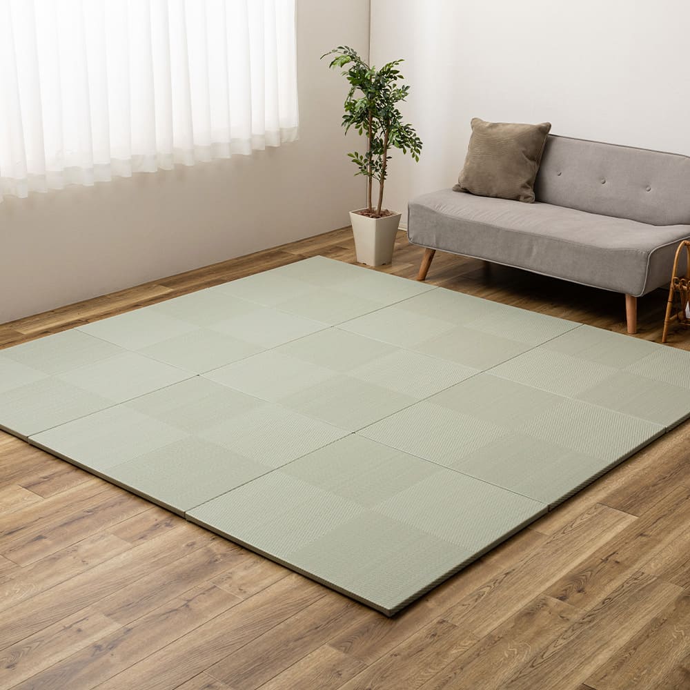 水拭きできる い草風置き畳 市松模様 ライトグリーン 9枚組  メーカー直送 ▼返品・キャンセル不可[他商品との同時購入不可]