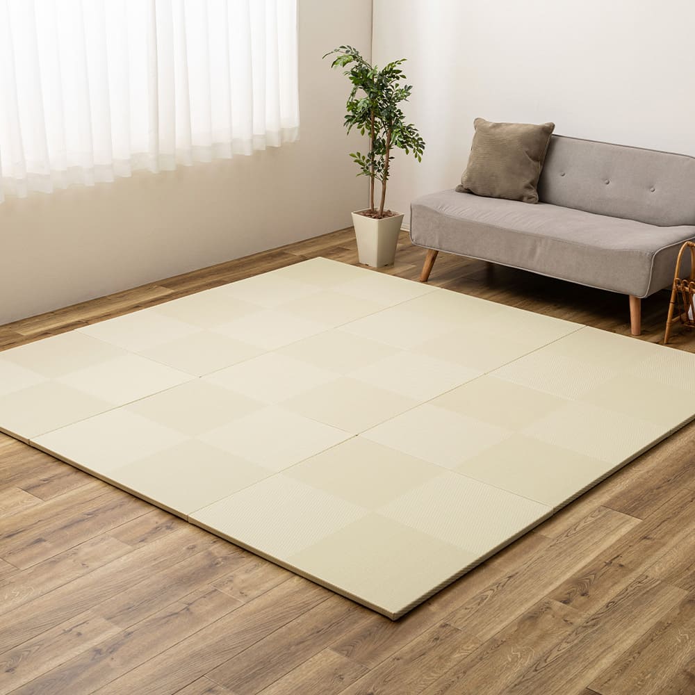 水拭きできる い草風置き畳 市松模様 アイボリー 12枚組  メーカー直送 ▼返品・キャンセル不可[他商品との同時購入不可]