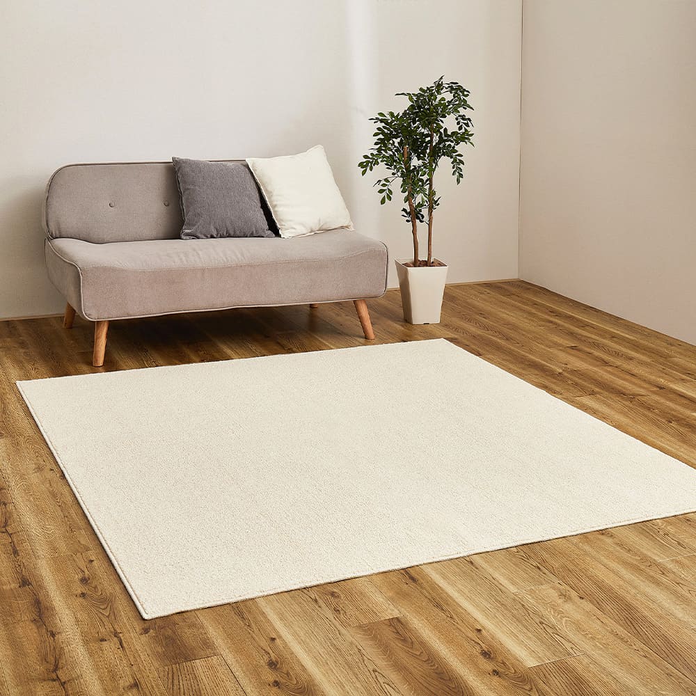 オーガニックコットンの日本製ラグ アイボリー 185×185 メーカー直送 ▼返品・キャンセル不可【他商品との同時購入不可】