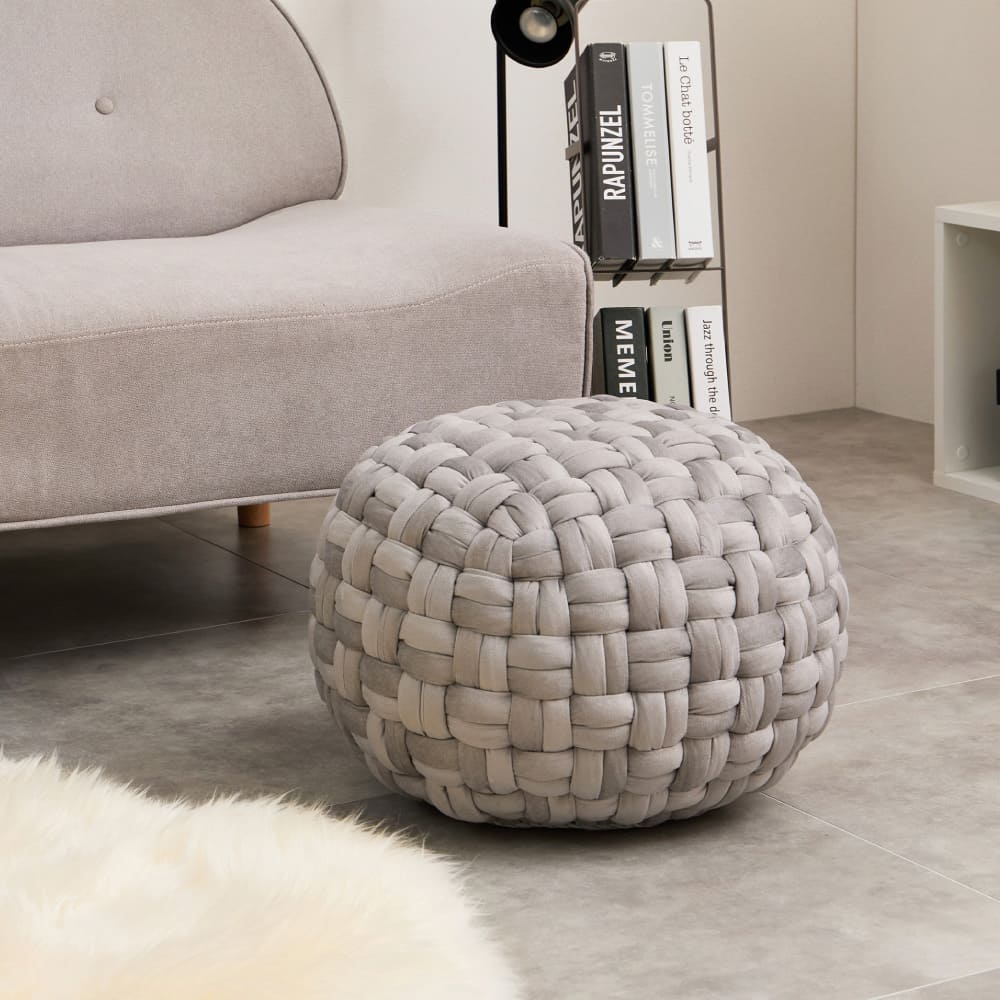 ベルベット生地のスツール プフ Lサイズ グレー 50×50×30 メーカー直送 ▼返品・キャンセル不可【他商品との同時購入】