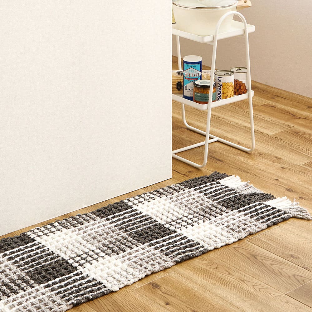 ワッフル風マット チェック柄 エルフ ブラック 45×240 メーカー直送 ▼返品・キャンセル不可【他商品との同時購入】