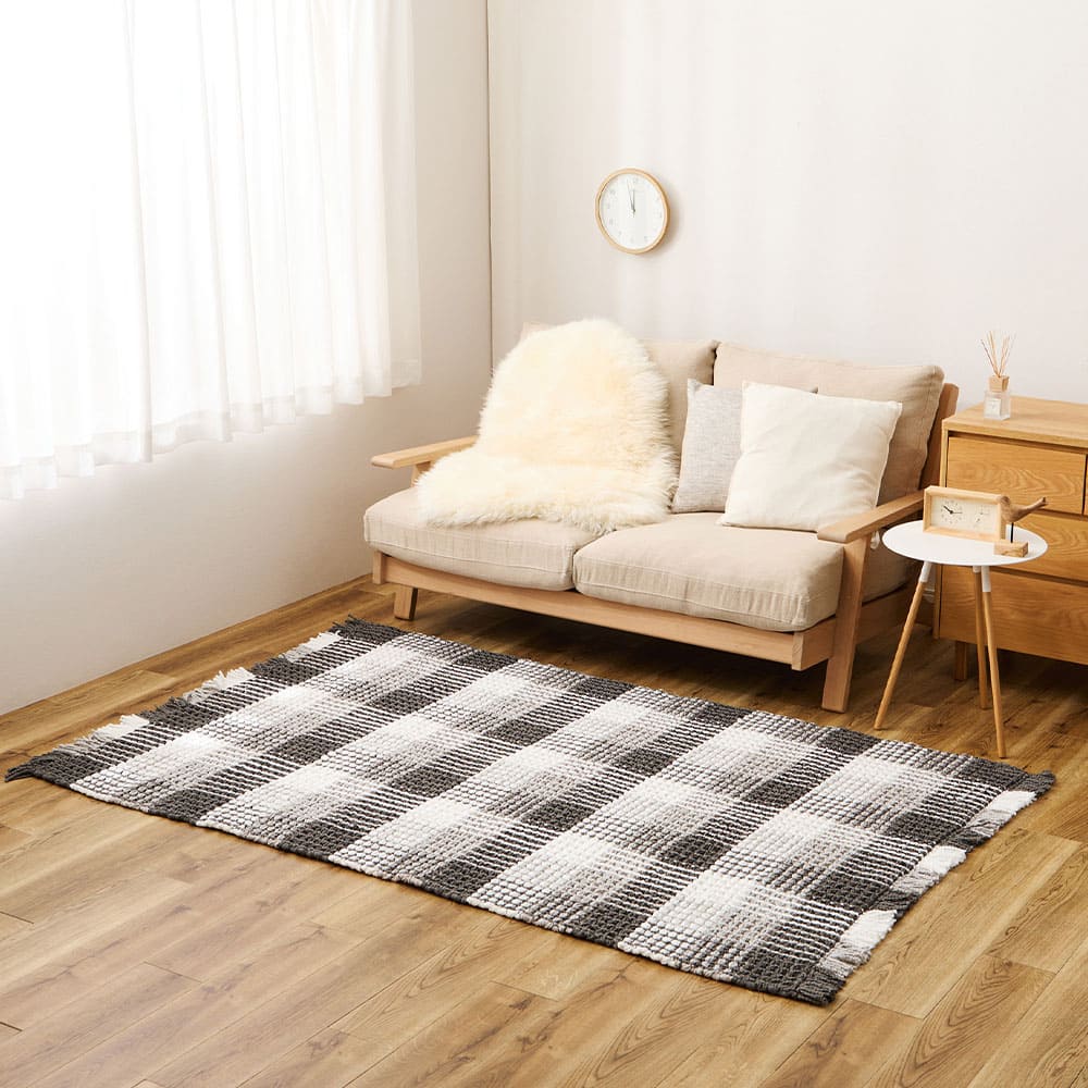 ワッフル風ラグ チェック柄 エルフ ブラック 100×140 メーカー直送 ▼返品・キャンセル不可【他商品との同時購入】