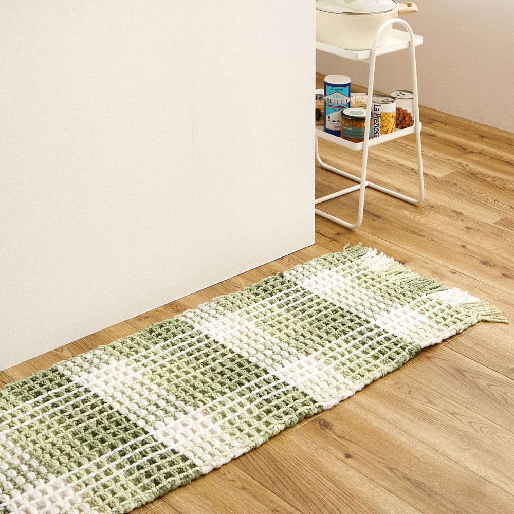 ワッフル風マット チェック柄 エルフ グリーン 45×240 メーカー直送 ▼返品・キャンセル不可【他商品との同時購入】