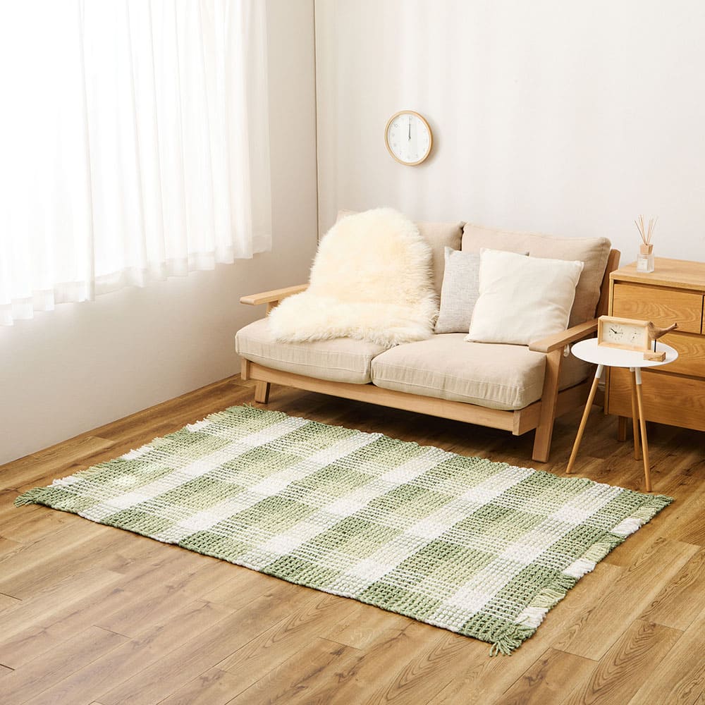 ワッフル風ラグ チェック柄 エルフ グリーン 100×140 メーカー直送 ▼返品・キャンセル不可【他商品との同時購入】