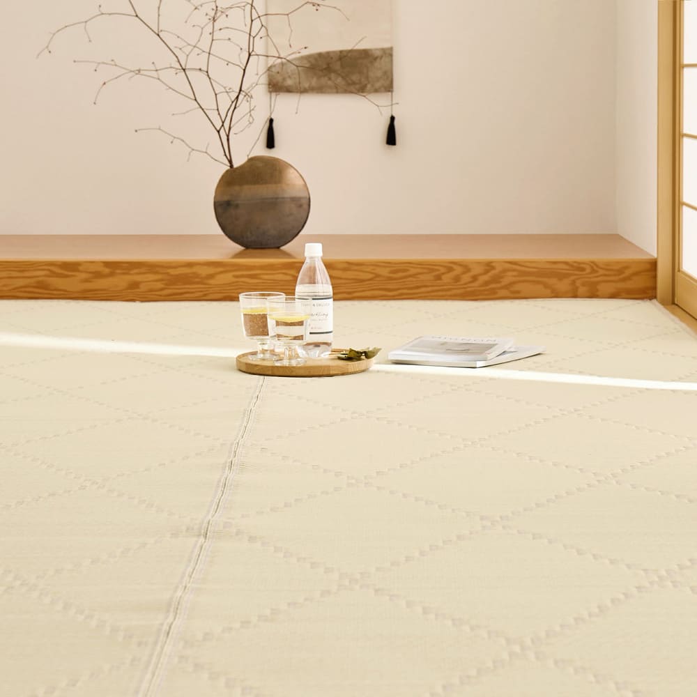 洗えるい草風カーペット モンド 江戸間8畳 アイボリー メーカー直送 ▼返品・キャンセル不可【他商品との同時購入】