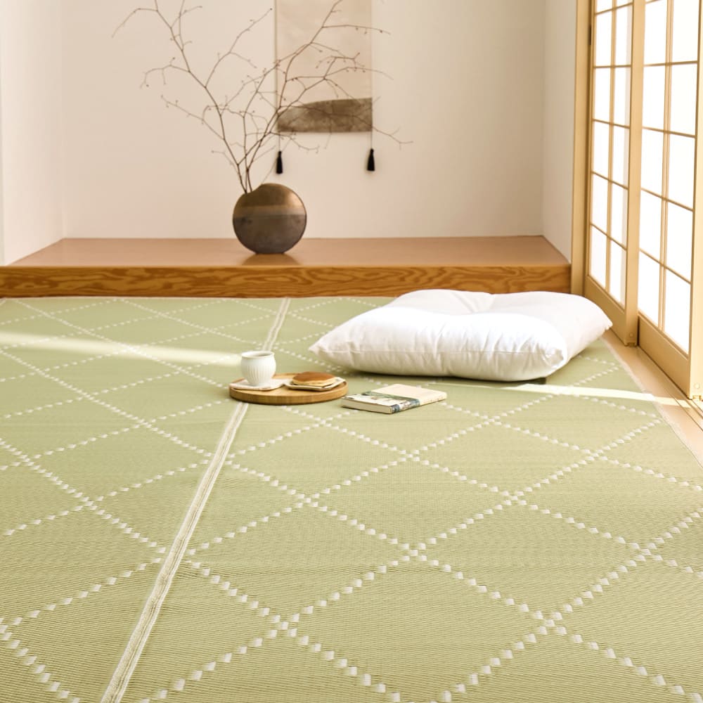 裏付き 洗えるい草風カーペット モンド 江戸間4.5畳 グリーン メーカー直送 ▼返品・キャンセル不可【他商品との同時購入】