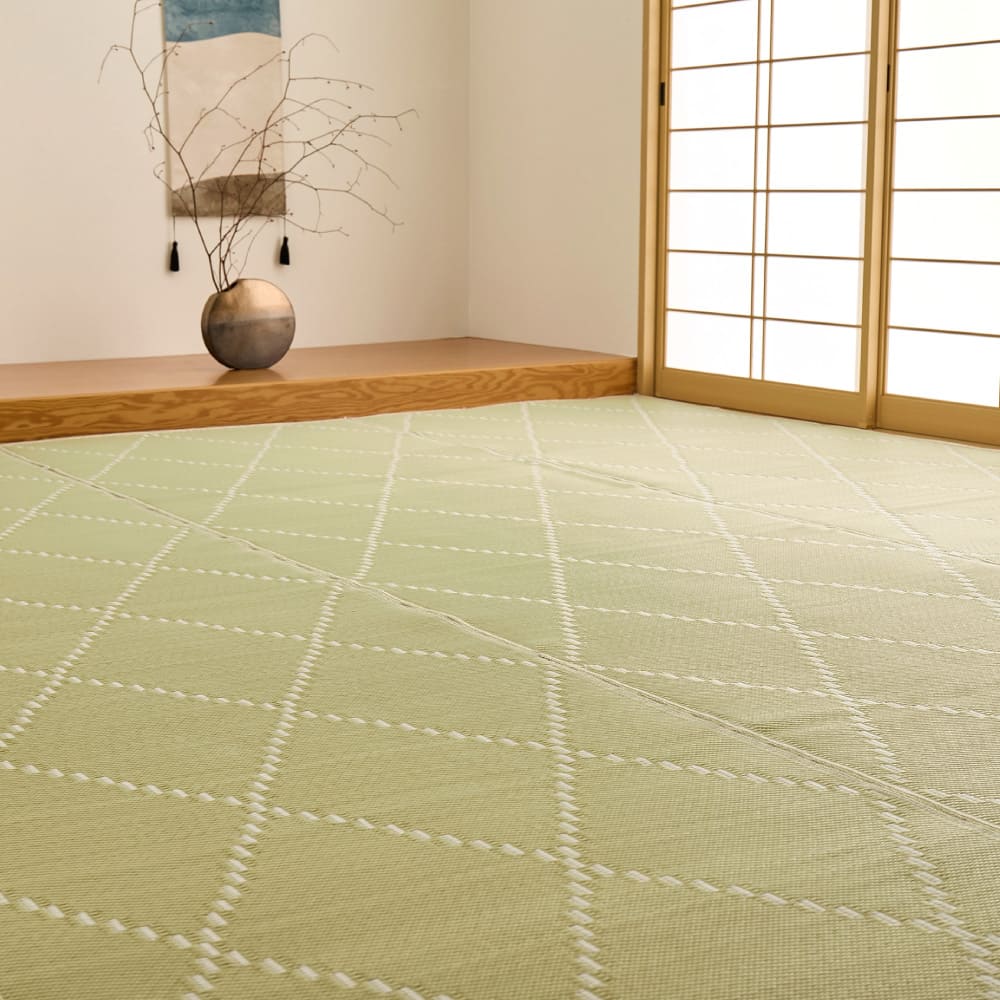 裏付き 洗えるい草風カーペット モンド 江戸間8畳 グリーン メーカー直送 ▼返品・キャンセル不可【他商品との同時購入】