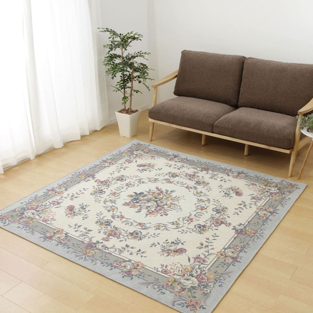 ゴブランシェニールラグ ブーケ 約200×250cm グレー 【直送品】 返品・キャンセル・他商品と同時購入は不可