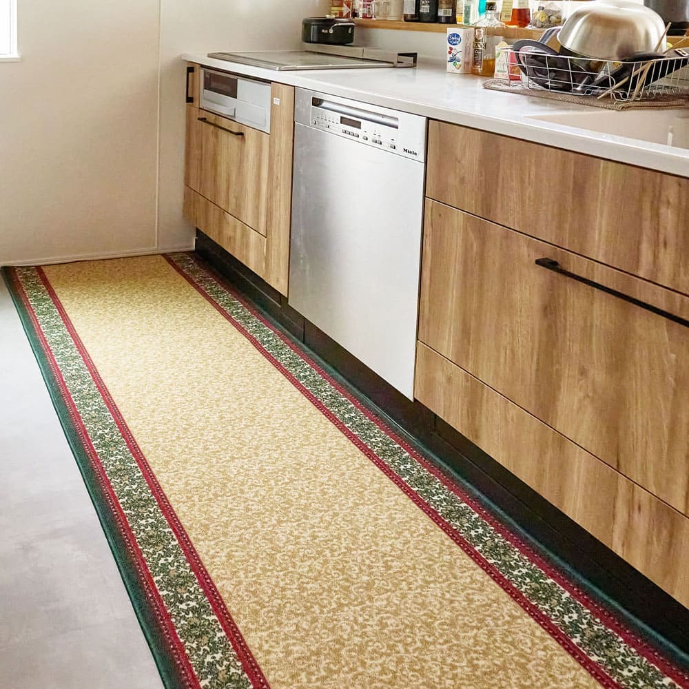 廊下敷きプリントマット ナタリア 80X180 BE メーカー直送 ▼返品・キャンセル不可【他商品との同時購入不可】