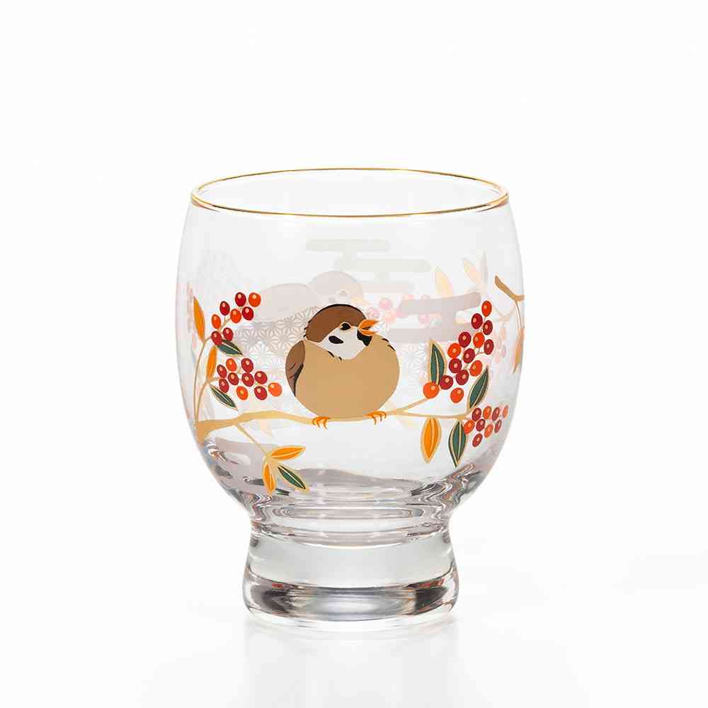 アデリア プレミアムニッポンテイスト 吉祥花鳥 酒グラス 雀と南天