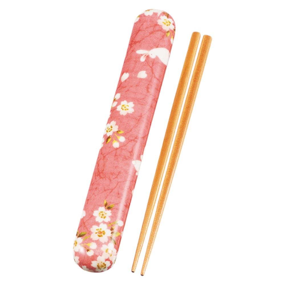 たつみや 布貼箸箱セット ピンク桜うさぎ 18．0