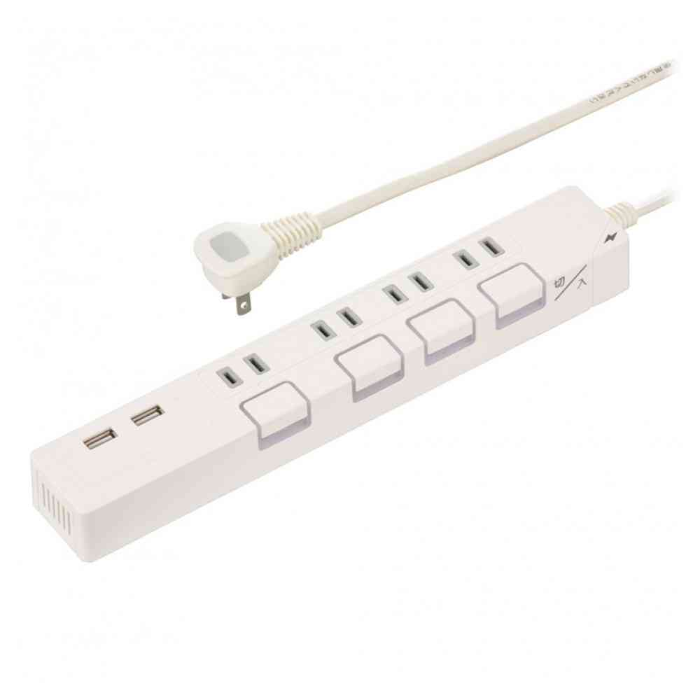 オーム電機　４口２Ｍ節電タップＵＳＢ付