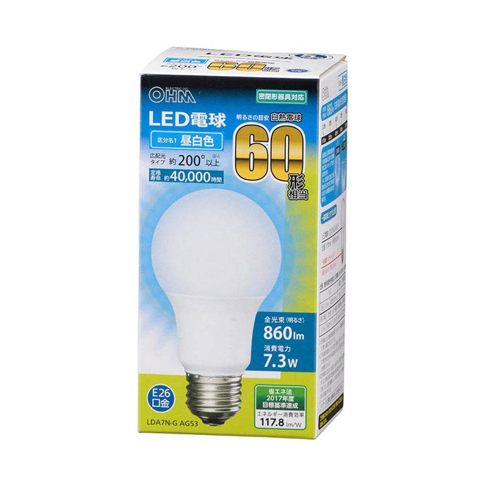 オーム電機 LED電球 一般電球型 60W