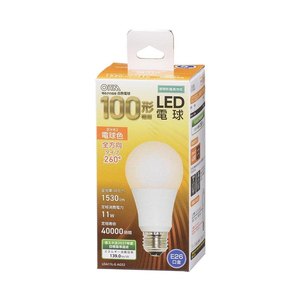 オーム電機 LED電球 A型 E26 100W