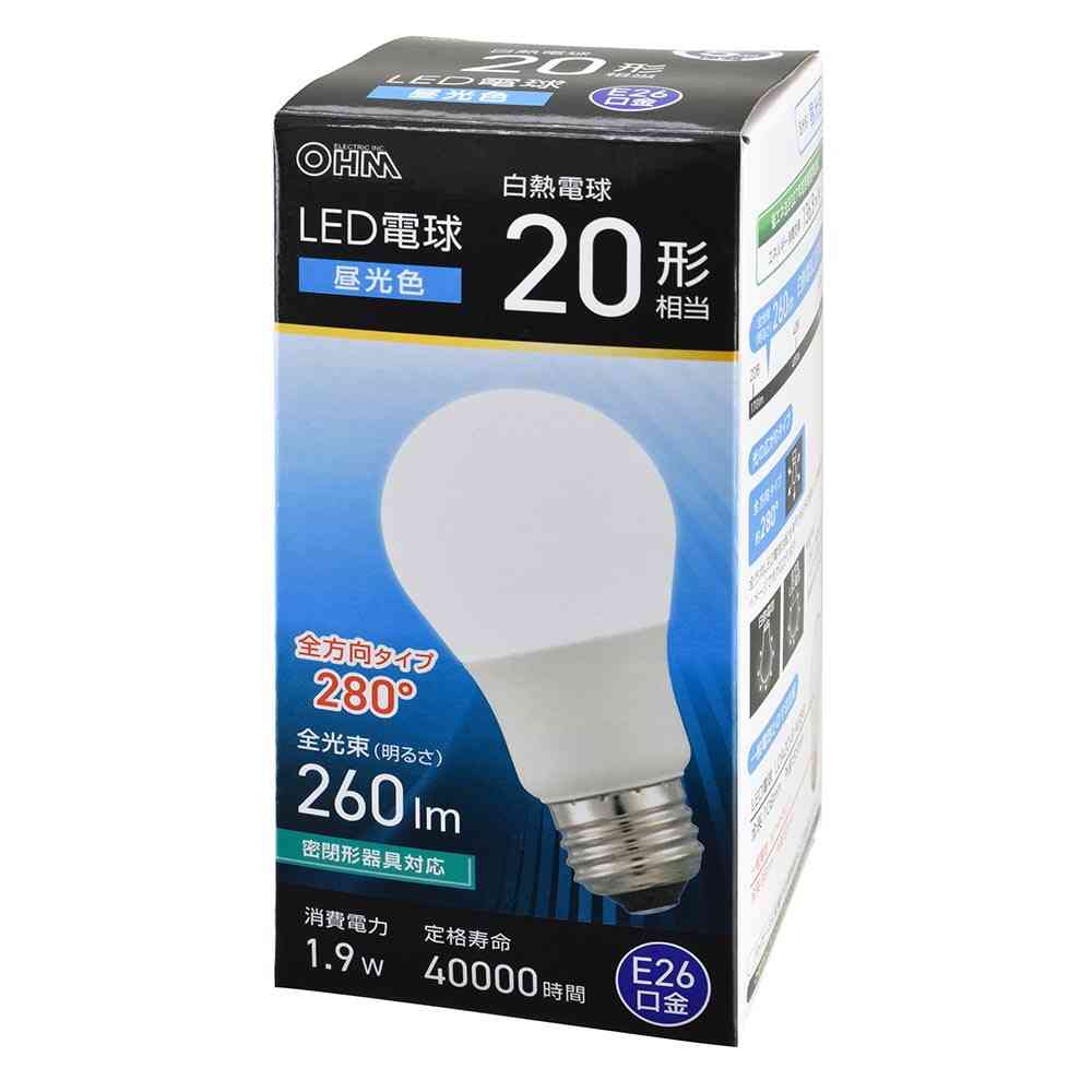 オーム電機 LED電球 E26 20形相当 昼光色 1個