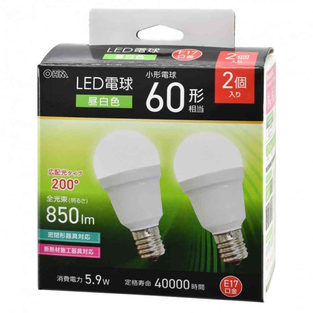 オーム電機 LED電球小形 60形昼白色 2個入