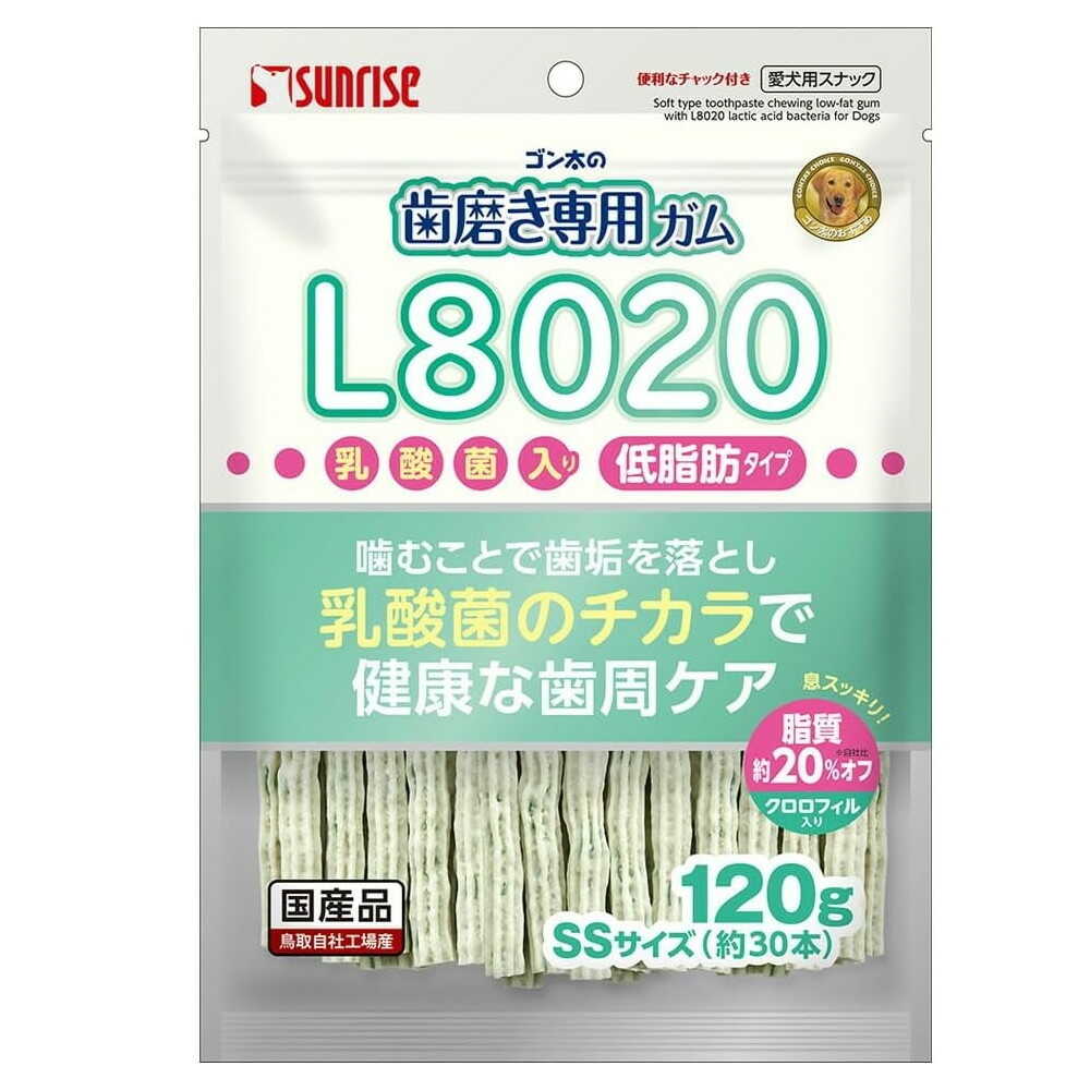 マルカン サンライズ ゴン太の歯磨き専用ガム SSサイズ L8020乳酸菌入り クロロフィル入り 低脂肪 120g