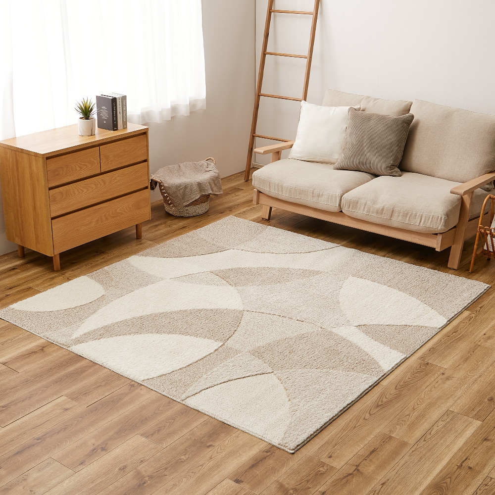 北欧柄の国産高機能ラグ ジャスト  ベージュ190x190  メーカー直送▼返品・キャンセル不可[他商品との同時購入不可]