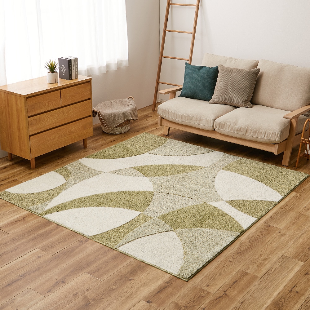 北欧柄の国産高機能ラグ ジャスト  グリーン190x190  メーカー直送▼返品・キャンセル不可[他商品との同時購入不可]