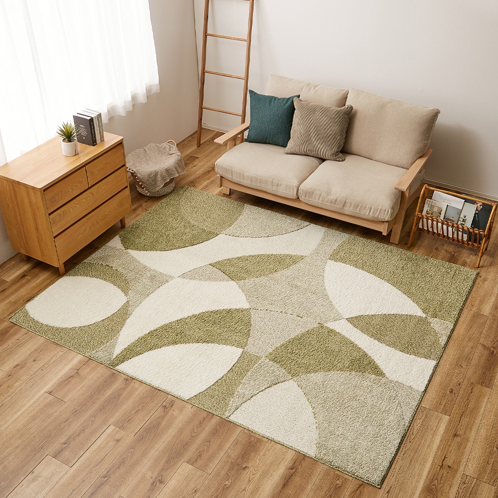 北欧柄の国産高機能ラグ ジャスト  グリーン190x240  メーカー直送▼返品・キャンセル不可[他商品との同時購入不可]