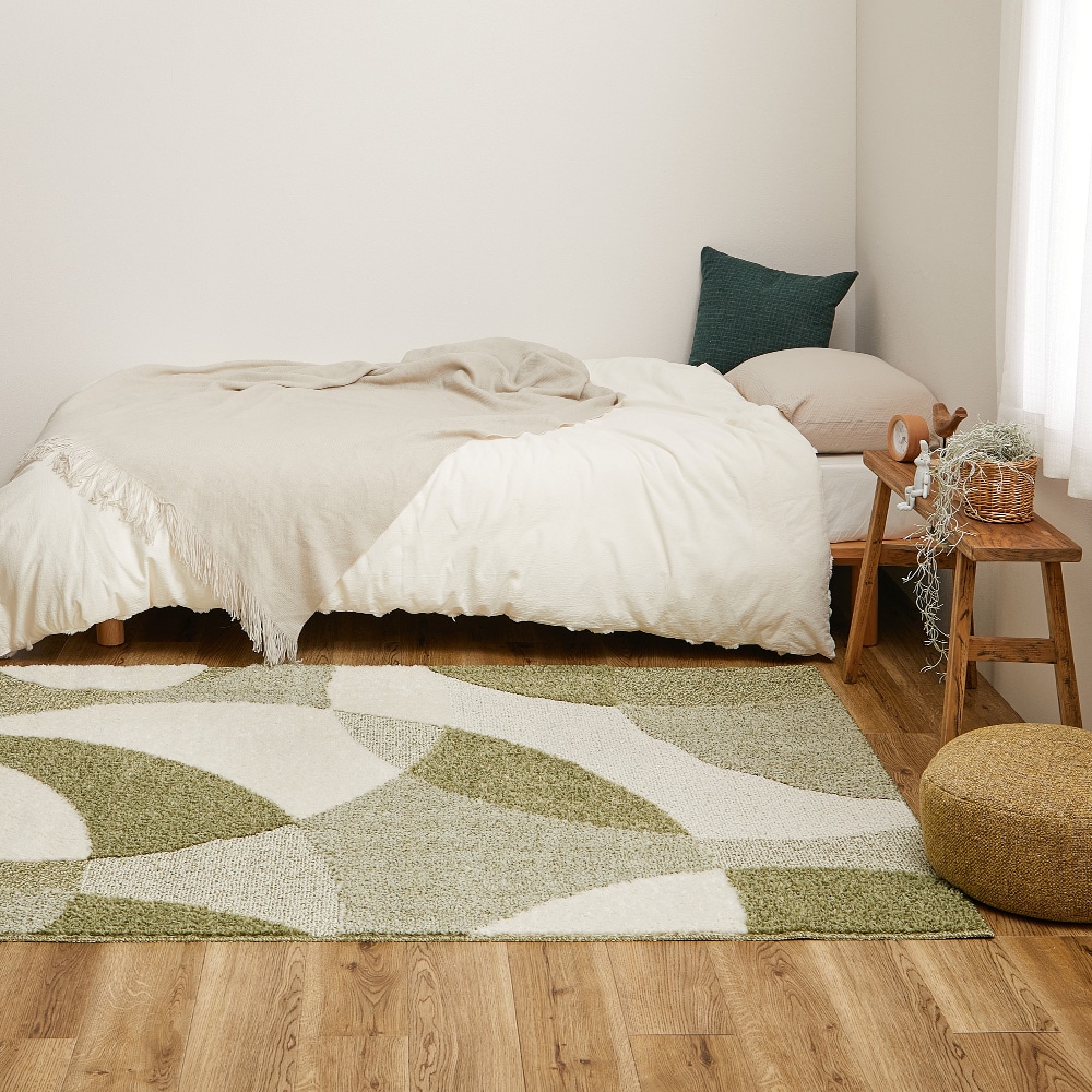 北欧柄の国産高機能ラグ ジャスト  グリーン130x190  メーカー直送▼返品・キャンセル不可[他商品との同時購入不可]