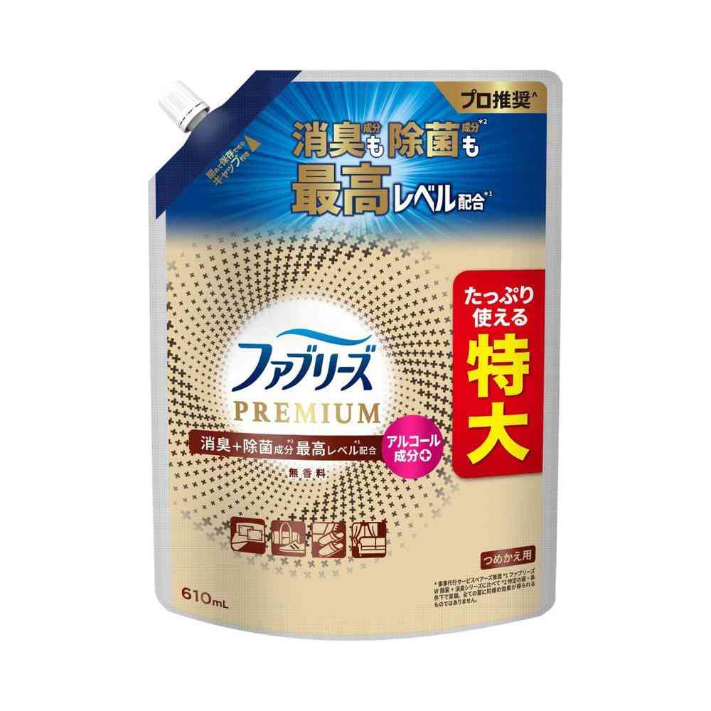 P＆G ファブリーズ W除菌＋消臭 プレミアム 無香料 つめかえ 特大サイズ 610mL