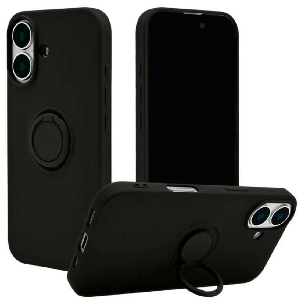 テレホンリース iPhone16 ケース カバー ソフトケース スマホリング付き ブラック