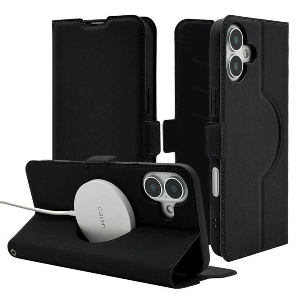 テレホンリース iPhone16Plus 手帳型ケース 耐衝撃吸収 MagSafe対応 ブラック