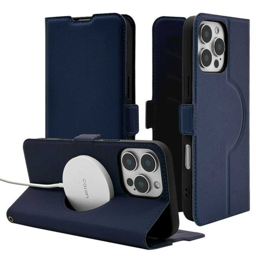 テレホンリース iPhone16ProMax 手帳型カバー 薄型 MagSafe対応 ネイビー