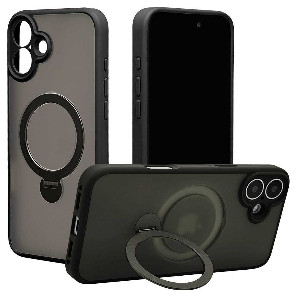 テレホンリース iPhone16 Plus 360°回転スタンドケース フロストブラック 8322IP467ZSFSLBK