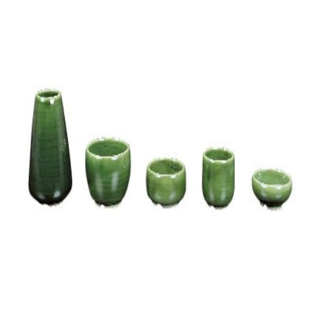 もだん具足 5点 織部(花立・ローソク立・線香立・湯呑・仏器) 【直送品】 返品・キャンセル・他商品と同時購入は不可