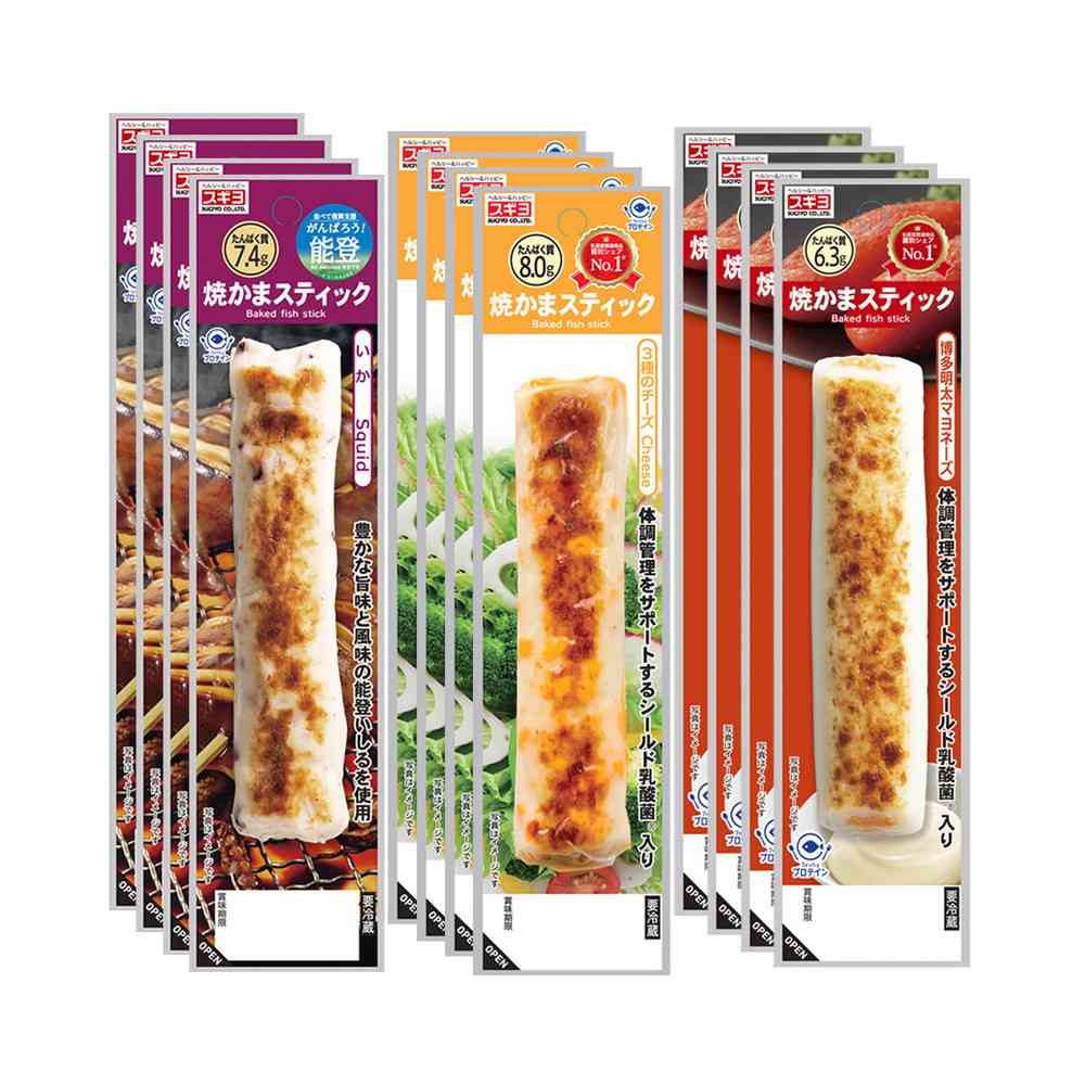 ◆[冷蔵] スギヨ 焼かまスティック 3種全12本セット（いか・3種のチーズ・博多明太マヨネーズ）3種全12本セット[直送品・クール便] 返品・キャンセル・他商品と同時購入は不可
