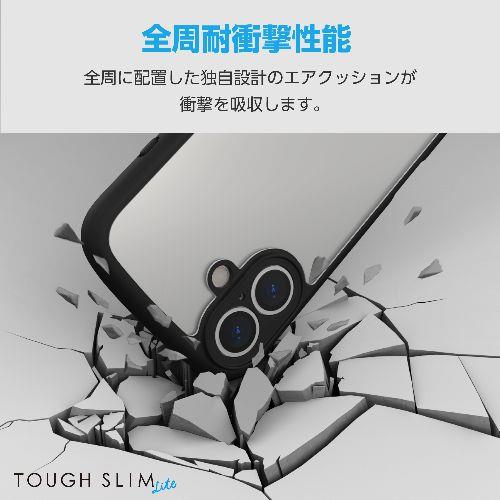 エレコム(ELECOM) PM-A24ATSLFCKBK(ブラック) iPhone 16用 ケース ハイブリッド 衝撃吸収 軽量 薄型 カメラレンズ保護設計 ストラップホール付
