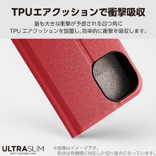 エレコム(ELECOM) PM-F244PLFURD(レッド) らくらくスマートフォン F-53E ケース レザー 手帳型 マグネット 衝撃吸収 超軽量 薄型 UltraSlim