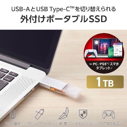 エレコム(ELECOM) ESD-EWC1000GSV(シルバー) SSD 外付け 1TB USB3.2Gen2 読込最大1000MB/秒 USBメモリ型 スライド式 高速 耐衝撃 Type-C/USB-A 両対応