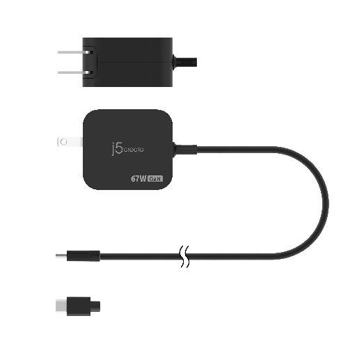 ジェイファイブ クリエイト JUP1565N ブラック 67W GaN USB-Cケーブル付き PD充電器