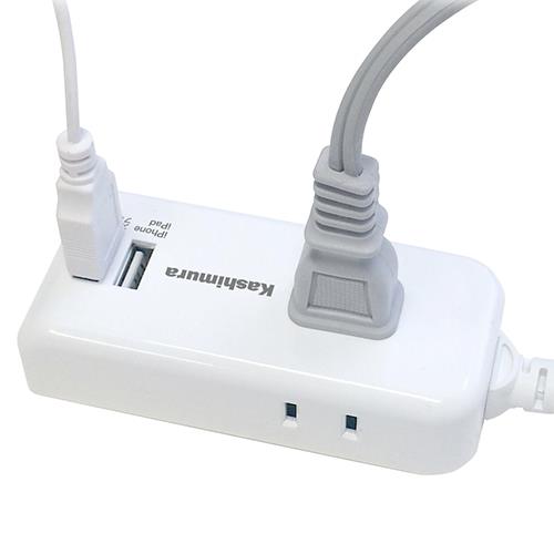 カシムラ(Kashimura) TI-174(ホワイト) 国内・海外兼用 2口電源タップ Aタイプ 2USB 2.1A 1m