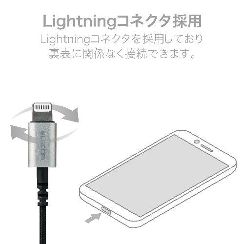 エレコム(ELECOM) EHP-LFS10IMSV シルバー イヤホン 有線タイプ セミオープン型 Lightning iPhone/iPad マイク付 高耐久ケーブル