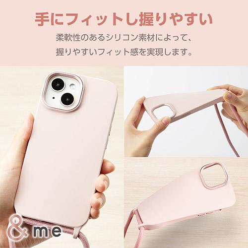 エレコム(ELECOM) iPhone15 ケース ハイブリッド ショルダーストラップ付 ダスティピンク