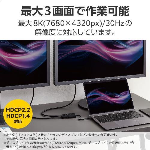 エレコム(ELECOM) AD-CDP2BK2(ブラック) USB Type-C-DisplayPort 変換 ( USB-C プラグ to DP ( ディスプレイポート )×2 ) 8K 30Hz
